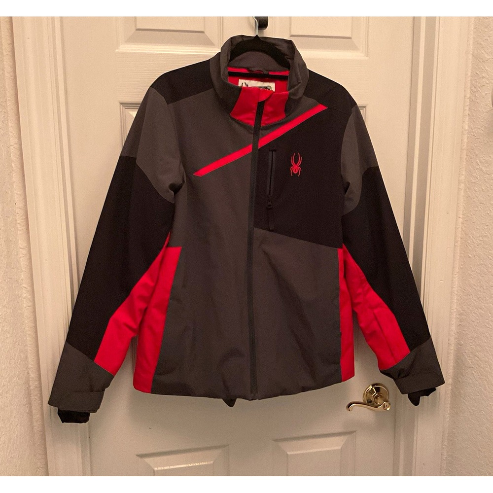 Spyder Black & Red Ski Snowboarding Jacket Size 20 Insulated Full Zip, Pockets